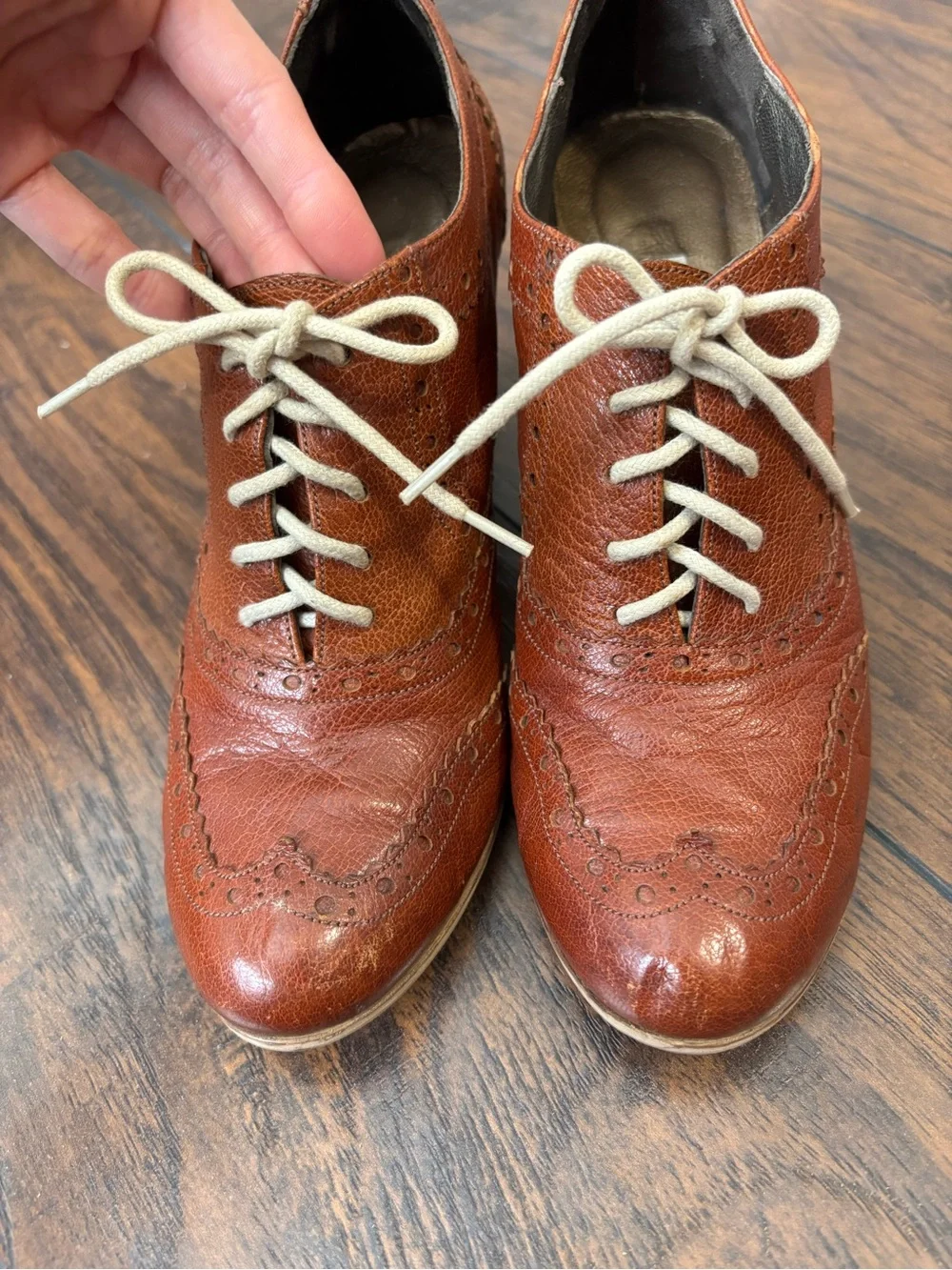 Congac Leather Lace-Up Oxford Wedges